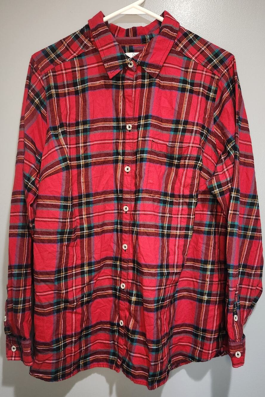Croft & Barrow Red Green Gold Blue Plaid Woman’s Flannel Shirt Size 1X Holiday